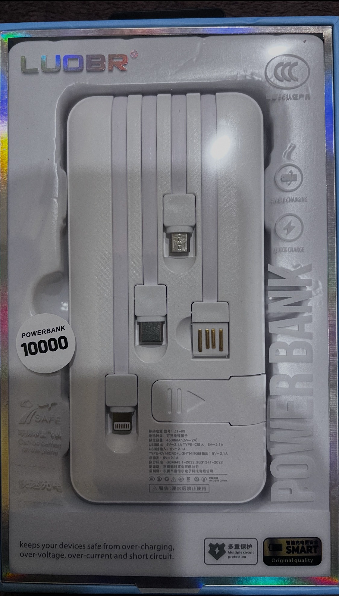 LUOBR Powerbank 10000 with Built-in Cables