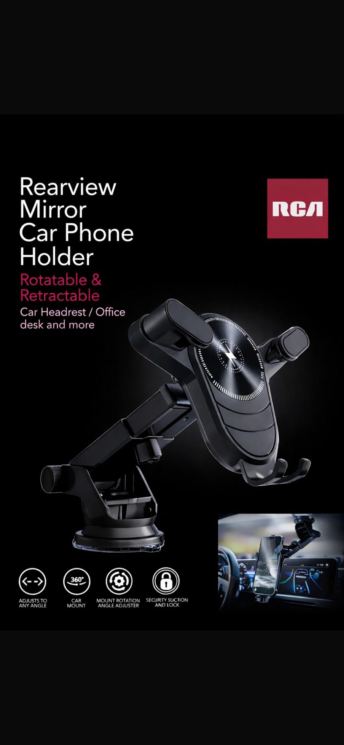 RCA Rearview Mirror Car Phone Holder (Deluxe)