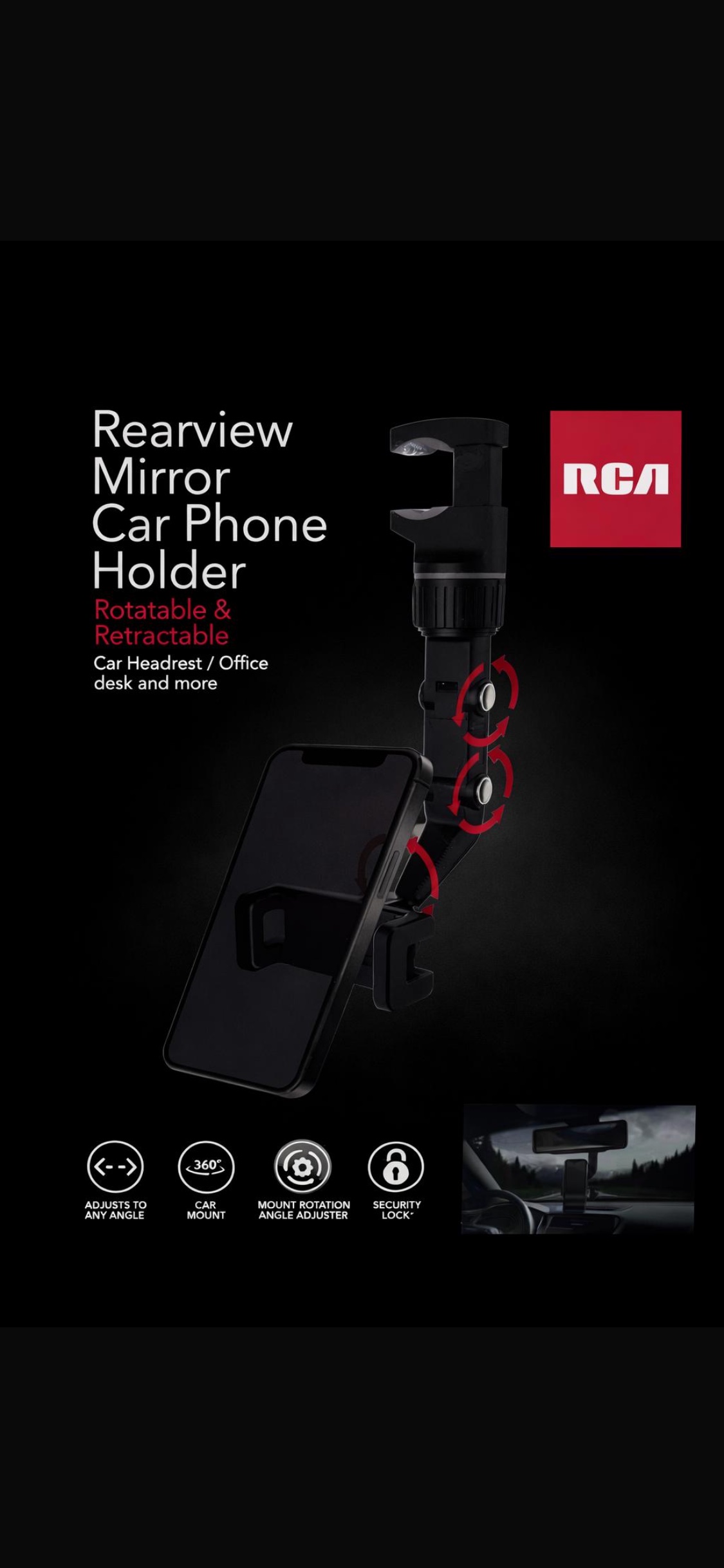RCA Rearview Mirror Car Phone Holder