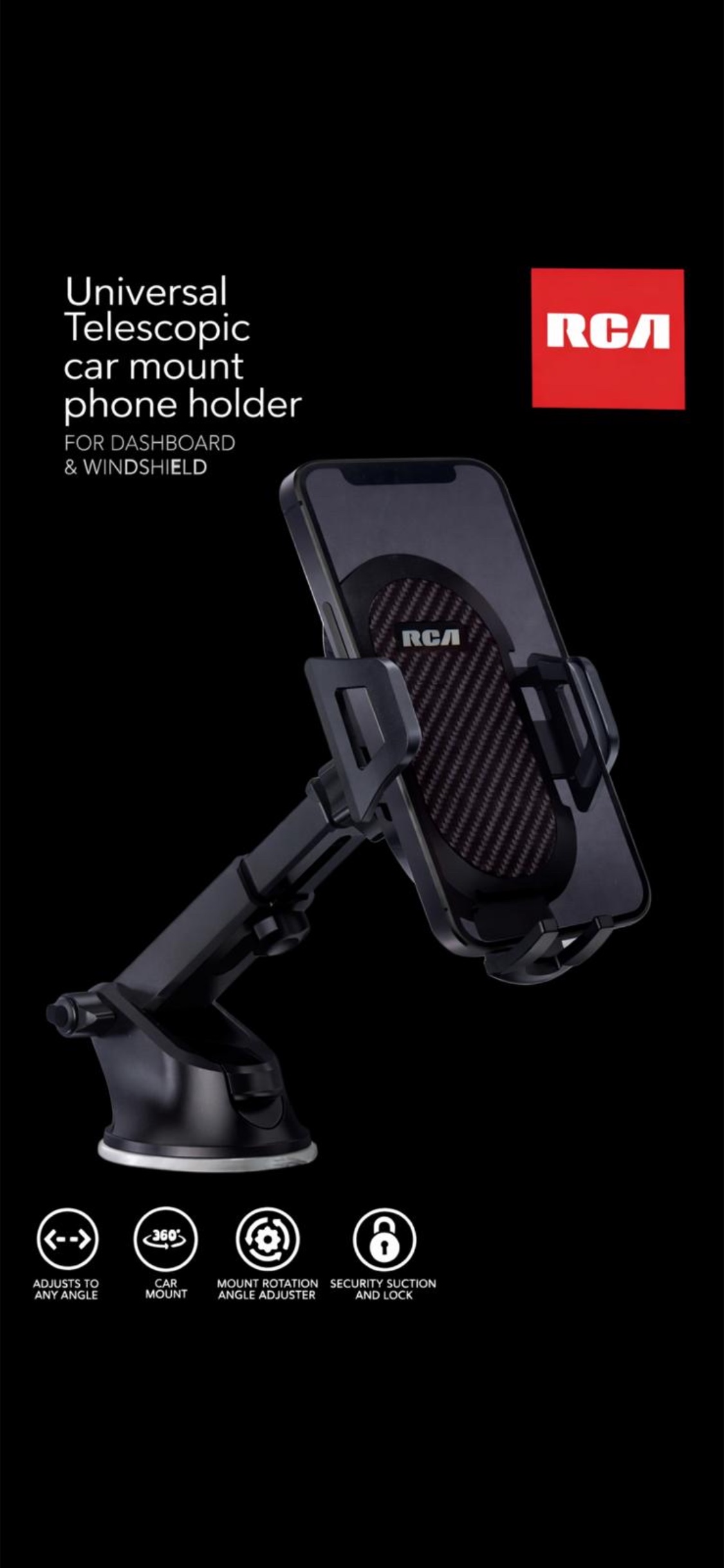 RCA Universal Telescopic Car Mount Phone Holder