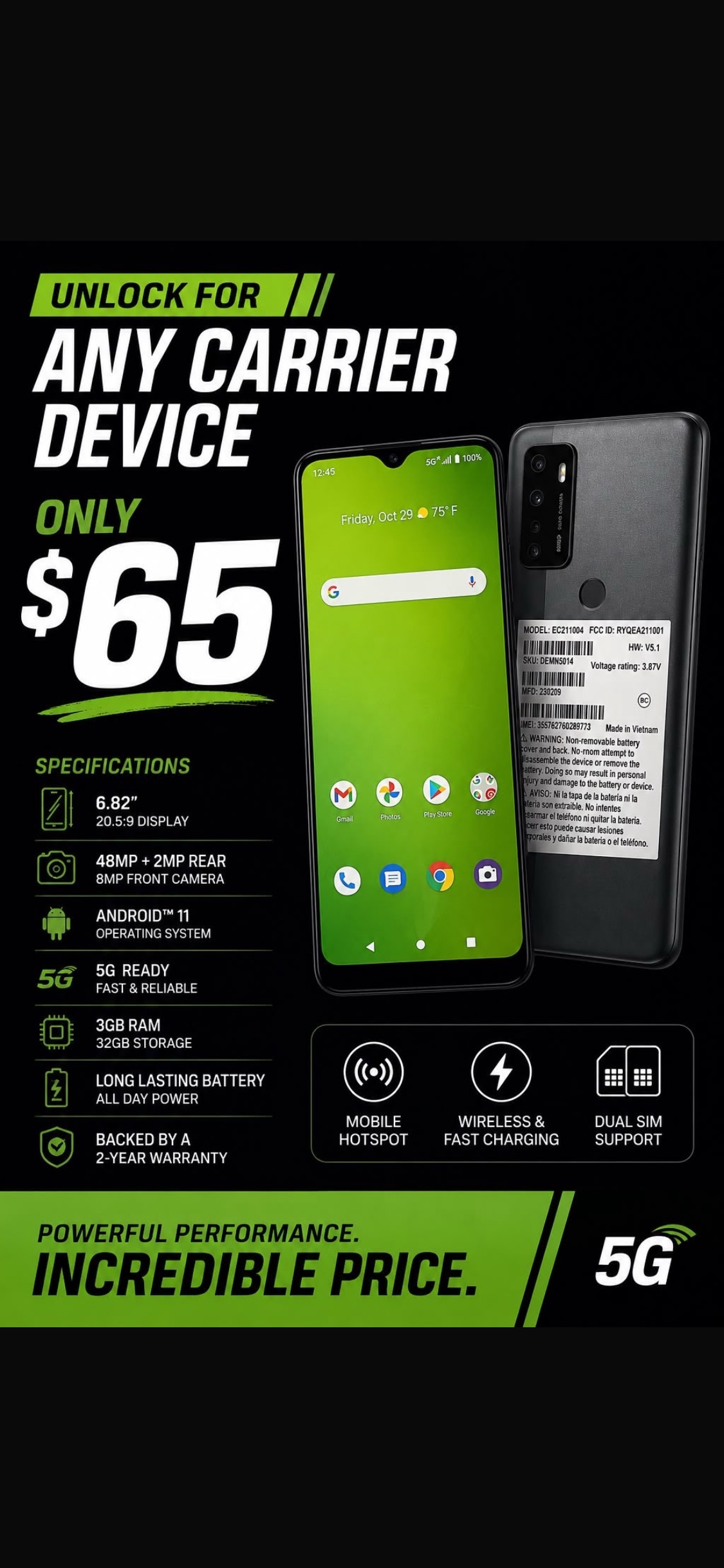 Unlocked 5G Smartphone (6.82" Display)